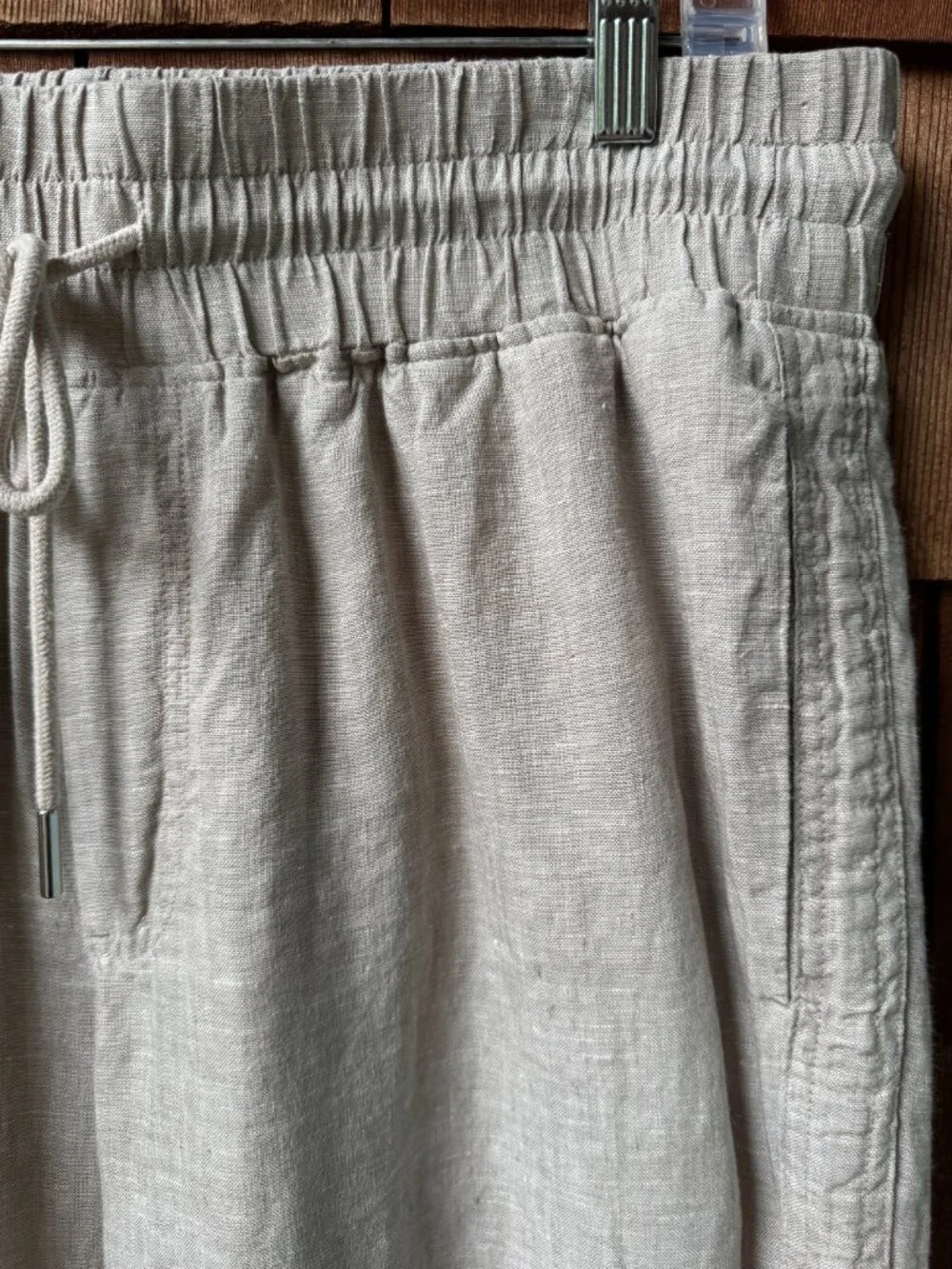 Quince Flax Tan 100% Linen Elastic Waist Pants in Women's Large